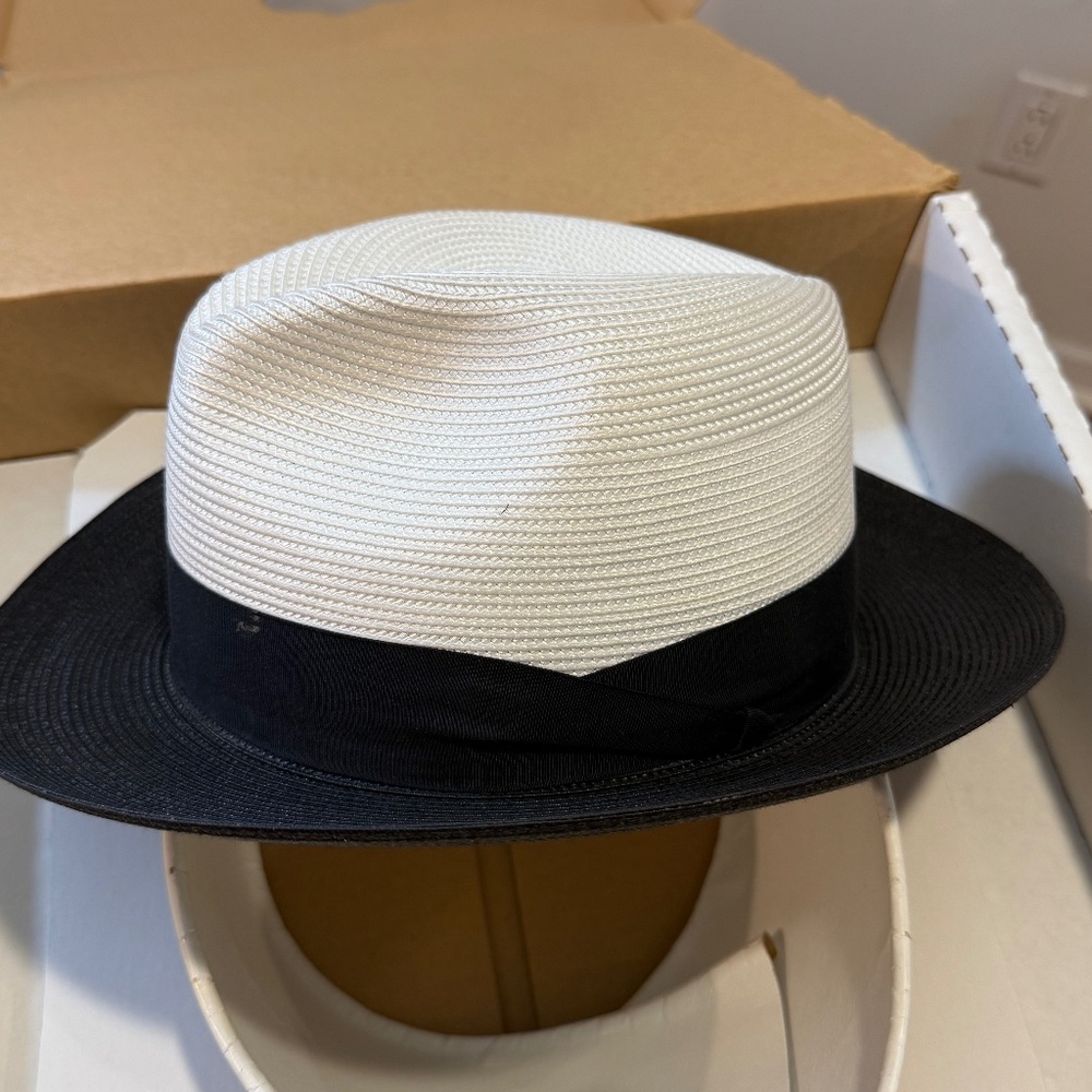Black and White Straw Dobbs Hat